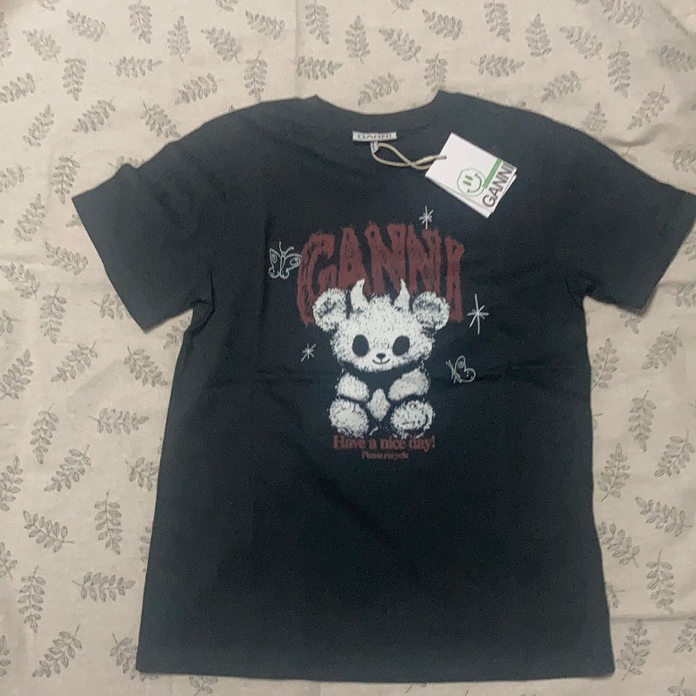 Grunge Cute Devil Bear Graphic Tee Black Oversized Cotton T-shirt size Small